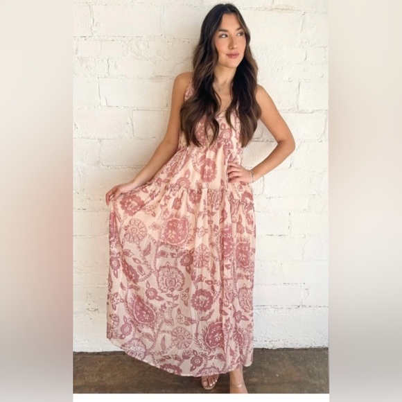 SOLD Free People Julianna Maxi Dress Pink/Cream - Picture 1 of 3